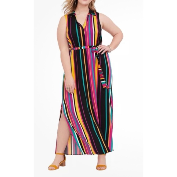 torrid Dresses & Skirts - Torrid Striped Maxi Challis Sleeveless Shirt Dress 1 1X 14-16